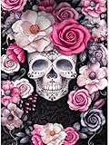 GJSZZO Diamant Painting Bilder,Skull Daiments Painting Mit Diamond Painting Zubehör,Diamond Painting Bilder Für Indie Aesthetic Room Decor(Schädel Blume 30x40CM)