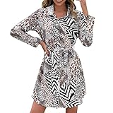 Damen Blümchen Kleid Frühling Langarm Sommerkleid Strandkleider, Shortkleid Hohe Taille Freizeitkleid Partykleid Bömisch Kleider Mit V-Ausschnitt Elegant Boho Blusenkleid Knielang Casual Chiffonk