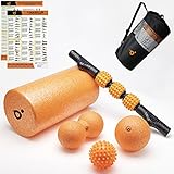 Faszienrolle Wirbelsäule, Faszien Set - Foam Roller, Muskeln Massage Roller Stick, Lacrosse Ball, Duoball & Igelball - Triggerpunkte Massagegerät fur Nacken, Rücken Schultern & Beine, Tasche &