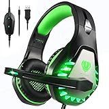 Pacrate Gaming Headset für PS4 PS5 PC Xbox One, Xbox Series X LED Clarity Sound Kopfhörer, Kopfhörer mit 3.5mm Noise Cancelling Microphone (Black Green)