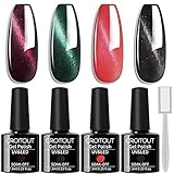 Croitout Gel Nagellack Set, Cat Eye Magnet UV Nagellack Set, Magnetisch Gel Gellack Shellac Set mit 1 Magnet, Mehrfarbig Ablösbarer Nagelgel Farben Geschenk Kit 4 x 7.3ml 4MY-003