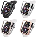 Aluminium Schutzhülle kompatibel mit Apple Watch 44mm/40mm ohne/mit Displayglas, iWatch Zubehör Alu Metall Hülle Case Bumper Displayschutz Series 4 5 6 & SE (44mm Schwarz mit Displayschutz)