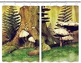TISAGUER Scheibengardine,Grün Herbst Bunte Wiese Baumstumpf Farn Blätter Natur 3D Märchen Fantasy Wald Roman Gras,Vorhang Durchstangenzug Gardine Küche Tür Korridor Gardine 55x39