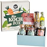 Gepp’s Feinkost BIO Kochbox I 6 Bio-Produkte aus unserer Delikatessenwelt I Italienische Pasta Conchiglie & Pesto, Brotzeit-Gewürz, Tzatziki Dip, Honig-Senf Sauce & Thymian Olivenöl (A0043)