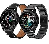 OTOPO Kompatibel Samsung Galaxy Watch 4 Classic Armband 46mm/42mm,Watch 4 40mm/44mm Armband,Galaxy Watch Active 2 Armband Frauen Männer, 20mm Metallarmband Lederarmband Edelstahl für Männer Schw