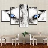 QQWW Tier Hund Blaues Auge Leinwandbild XXL Wandbilder Wohnzimmer Wohnung Deko Kunstdrucke 5 Teilig Wandbild 50x25cm Vlies Leinwand Bild Hd Gedruckt Wandk