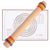 LC&TEAM Teigroller Dicke-Verstellbares Teigrolle Nudelholz mit 60x40 cm Silikonmatte Backzubehör für Fondant, Pizza, Dough, Nudelteig und Mürbeteig, 43 cm Länge, Distanz-Scheiben in 4 Größ