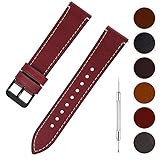 Fullmosa Uhrenarmband Leder mit Schnellverschluss, Wax Oil Serie in 22mm,Rot+Rauchgraue S