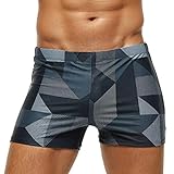 W.Z.H.H.H Badehose Sommer Quick Dry Herren Bademode Homme Art und Weise Plus Größe Trunks mit Pad atmungsaktiv Bademode (Color : Gray Geometry, Size : XXL)