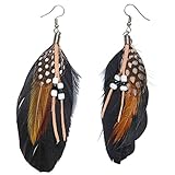 Amakando Federohrringe Indianerin Hippie Ohrschmuck Ohrhänger Woodstock Pocahontas Ohrstecker Kostüm Accessoire Damen Indianer Ohrringe mit F