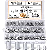 beihuazi® Nietmuttern Gewindenieten M3 M4 M5 M6 M8 M10 Blindnietmutter 304 Edelstahl Einnietmuttern Set(185PCS 6 Types)