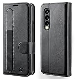 OCASE Hülle Samsung Galaxy Z Fold 3 5G Handyhülle mit S Pen Halter [Premium PU Leder] [Kartenfach] Case Cover RFID Schutzhülle Etui Klapphülle für Galaxy Z Fold 3 Schwarz Aktualisierte V