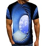 Herren T-Shirt Frühling Sommer Casual Fantasy Motiv Tops Schlanke 3D-Loch Gedruckte Pullover Kurzarm O-Ausschnitt Bluse (L,Blau)