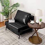 Vonanda Schlafsofa aus Kunstleder, leicht zusammenklappbar, mit versteckten Beinen und stabilem Rahmen, moderner Schlafsessel für kompakten Wohnraum, Schw