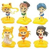 Sailor Moon Mini Figures Set, Hilloly 6 Stück Anime Figuren, Japanische klassische Anime-Figur, Sailor Moon Actionfiguren Modell, Anime Peripherie Dekor Dek