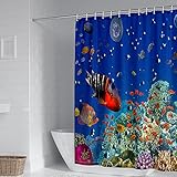 Beydodo Badezimmer Vorhang 90x180 Polyester, Duschvorhang Antischimmel Wasserdicht Unterwasserwelt Fische und Korallen M