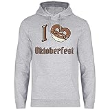 Print Dynastie Herren Hoodie Oktoberfest Wiesn München Bayern Dirndl Lederhose, Größe:XXL, Farbe:Ich Brezel Oktoberfest Heather Grey