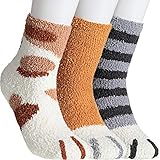 SATINIOR Katze Klaue Socken Katze Schlaf Flauschige Socken Katze Gemütlich Slipper Socken Winter Warme Socken für Damen (Gelb, Gestreift Grau, Khaki, 3)