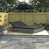 Kstyhome Outdoor-Loungebett mit Sonnenschirm, Liegeinsel, Gartenmöbel Lounge, Outdoor Bett, Sonnenliege Mit Dach, Liege Lounge Balkon, Poly Rattan G