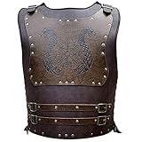 HiiFeuer Viking Warrior Brustpanzer, PU-Leder, Retro-Ritter-Leder-Körperpanzer, mittelalterliche Lederpanzer für LARP/Cosplay-Aktivitäten, Einheitsgröße, verstellb