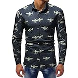 Freizeithemden Herren Urban Trend Mode Biene Druck Longsleeve Herren Strandshirt Herbst Winter Slim Fit Revers Strickjacke Alle Jahreszeiten All-Match Männer Shirt AQ-03 3XL