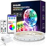 5M Bluetooth LED Strip, ECOLOR 16.4ft RGB SMD 5050 LED Streifen mit Fernbedienung, App Steuerung, Music Sync Smart Farbwechsel Led Lichterkette für Schrank, Türen, Fenster oder Trepp