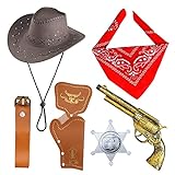 REYOK Cowboy Kostüm Zubehör Cowboy Hut Bandanna Toy Guns mit Gürtel Holster Cowboy Set für Halloween Party Dress Up