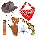 REYOK Cowboy Kostüm Zubehör Cowboy Hut Bandanna Toy Guns mit Gürtel Holster Cowboy Set für Halloween Party Dress Up