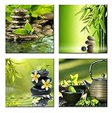 Bild Auf Leinwandbild 4 Teiliges,4 Stücke Kunstdruck Wanddeko Bambus, Stein-Zen 4 Teilig Leinwandbilder,4 Teilig Bilder Wandbild,Wohnzimmer Dekoration Geschenk