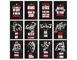 GREAT ART® – Motivationskarten Set Fitness – 12 Karten im Format Din A5 – Motivational Quotes zum Training Bodybuilding mit Zitaten für den Trainingsraum Freizeitraum Studio Gym – (14,8 x 21 cm)