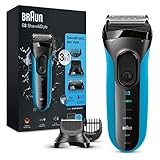 Braun Series 3 Rasierer Herren, 3-in-1-Elektrorasierer, Barttrimmer mit 5 Kammaufsätzen, wiederaufladbarer und kabelloser elektrischer Rasierer, 30 Min Laufzeit, Wet&Dry, 3010BT, b