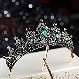 RUHJICHU Haarschmuck mädchen Retro Schwarz Luxus Braut Kristall Tiaras Crowns Prinzessin Königin Pageant Abschlussball Rhinestone Schleier Tiara Hochzeit Haar Zubehör (Metal Color : Style F Green)