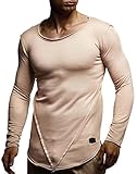 Leif Nelson Herren Pullover Rundhals-Ausschnitt Schwarzer Männer Longsleeve dünner Pulli Sweatshirt Langarmshirt Crew Neck Jungen Hoodie T-Shirt Langarm Oversize LN8189 Beige Larg