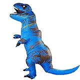 Rafalacy Aufblasbares Dinosaurier-Kostüm für Erwachsene Blow Up T-Rex Kostüm Lustige Halloween Party Kostüm Jurassic Dinosaurier Cosplay Verkleidung Anzug, blau, Einheitsgröß
