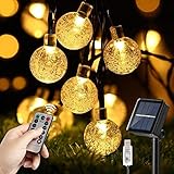 Solar Lichterkette Außen & Innen, Naspaluro 10M 60 LED USB Lichterkette, 8 Modi mit Fernbedienung, IP65 USB Kristallkugel Lichter für Garten, Hof, Baum, Hochzeit, Party, Warmweiß