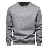 Pullover Herren Basic Regulär Rundhals Trend Persönlichkeit Spleißen Männer Base Shirt Herbst Winter Lose Täglich Casual Komfortabel All-Match Herren Sweatshirt B-Dark Grey M