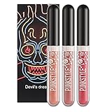Wishwin Make-up Lipgloss Totenkopf Diamant Magic Lip Stick Glänzender Metalllippenstift Einfach zu tragenWasserdichte Feuchtigkeitsspendende Kosmetik Dreierpack