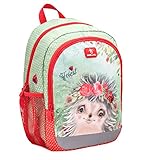 Belmil Kindergartenrucksack mit Brustgurt und Namensschild für 3-6 Jährige/Mädchen / 12 L/Krippenrucksack Kindergartentasche Kindertasche/Igel/Rot, Grün (305-4/A Animal Forest Hedgehog)