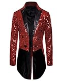 DELIMALI Herren-Blazer mit Pailletten-Knöpfen, Sakko, Schwalbenschwanz-Anzug, Gentleman-Jacke, Mantel, Abendessen, Party, Hochzeit, schicker Mantel für Party, #1 Rot, M