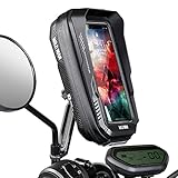 JUYANO Handyhalterung Motorrad Wasserdicht 360° Drehbar Smartphone Handy Halterung Motorrad Mit Sonnenblende Touch ID /Gesichts ID Anti-Vibration Motorrad Halterung für Smartphone is zu 6.9' (Schwarz)