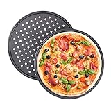 Relaxdays Pizzablech, 2er Set, rund, gelocht, antihaft, Pizza & Flammkuchen, Carbonstahl, Knusperblech, ∅ 32 cm, g