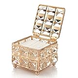 Comius Sharp Kristall Kosmetischer Aufbewahrungsbehälter, Kleine Kosmetikbox mit Deckel für Wattepadspender & Wattestäbchen Halter, Quadratische Make-up Aufbewahrungsbox mit Rautenmuster (Golden)