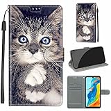nancencen Kompatibel mit Huawei P30 Lite Hülle, Retro Persönlichkeit Dünne Handyhülle, Mit Magnetschnalle und 2 Kartenfächern, Mode Flip Cover Schutzhülle - G