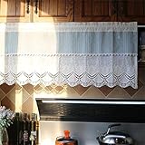 SCJSHU Küchenvorhänge im mediterranen Stil,Reine weiße Stickerei mit blau-weiß gestreiftem Kurzvorhang,Baumwoll-Leinen-Stoff-Halbvorhänge Werden in Cafés,Schränken,Arbeitszimmern,Toiletten verw