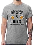 Sprüche Statement mit Spruch - Berge und Bier schwarz - M - Grau meliert - Tshirt lustige sprüche - L190 - Tshirt Herren und Männer T-S