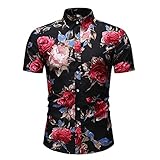 Hemd Herren Sommer Schick Druck Kurzarmshirt Herren Work Lässig Urlaub All-Match Tops Herren Slim Fit Knopfleiste Hawaii Ethnischer Stil Shirt H