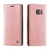 QLTYPRI Hülle für Samsung Galaxy S7, Vintage Dünne Handyhülle mit Kartenfach Geld Slot Ständer PU Ledertasche TPU Bumper Flip Schutzhülle Kompatibel mit Samsung Galaxy S7 - Roseg