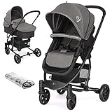 Hadwin Kinderwagen, 2 in 1 Faltbarer Babywagen mit Regenverdeck, Neigbar Wendbarer Babyschale mit Fußsack, Gummireifen Kombikinderwagen mit Babytragetasche, Buggy mit Liegefunktion für Kleink