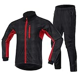 Jersey Radtrikot-Anzüge Herren Winter Thermo Winddicht Reflektierende Radjacke Hose MTB Fahrradmantel Fleecehose Mit Reißverschlusstasche (Color : Rot, Size : M)