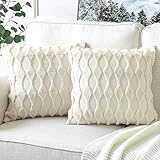 Artscope 2er-Set Sanft Plüsch Dekorativ Kissenbezüge, Kurze Wolle Samt Kissenbezug Boho Luxus Dekokissen Kissenhülle Set Kissen Fall für Sofa Auto Schlafzimmer Zuhause Dekor (Creme Beige, 50x50cm)